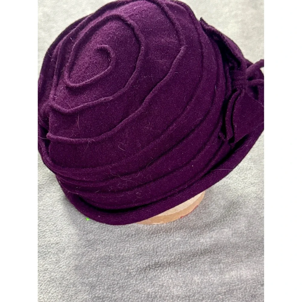 Vintage Style Purple Wool Blend Cloche Hat with Bow Spiral Tiered Bucket Hat